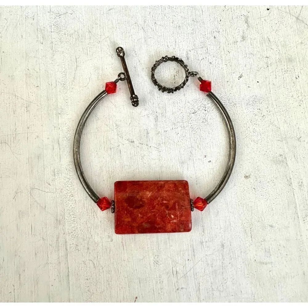 Silver tone coral bracelet